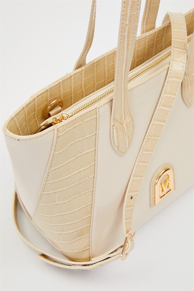 Krem - Rugan Deri Detay Omuz Çantası