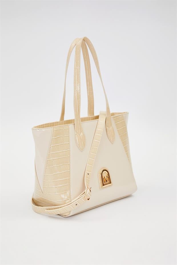 Krem - Rugan Deri Detay Omuz Çantası