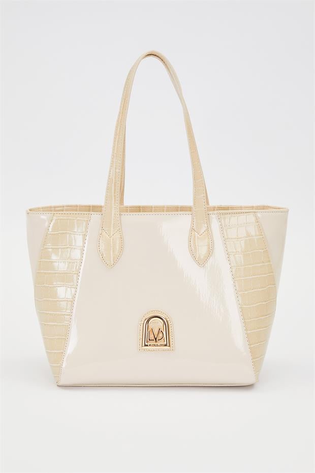 Krem - Rugan Deri Detay Omuz Çantası