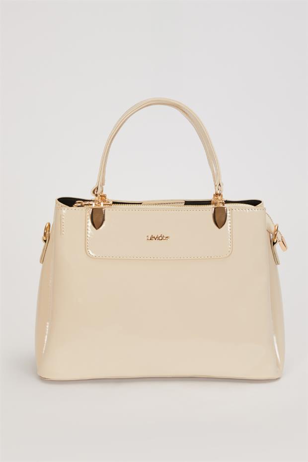 Krem - Rugan Üç Bölmeli El Çantası