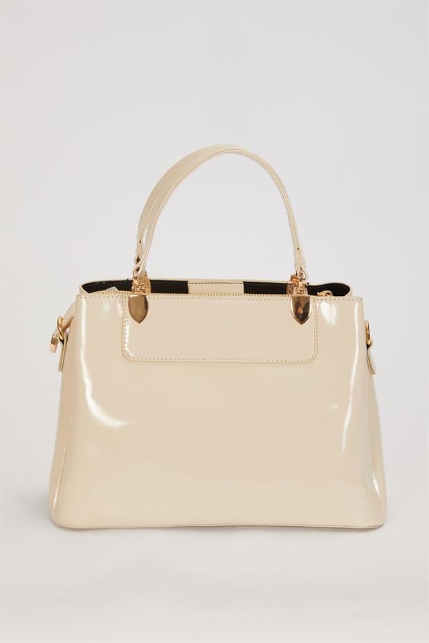 Krem - Rugan Üç Bölmeli El Çantası