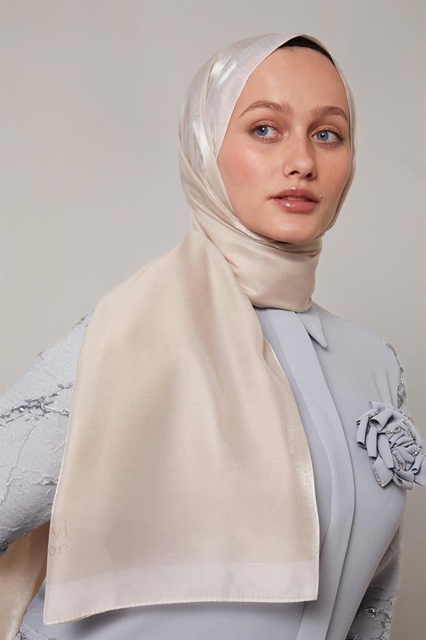 Krem Şerit Desen Kehribar Şal