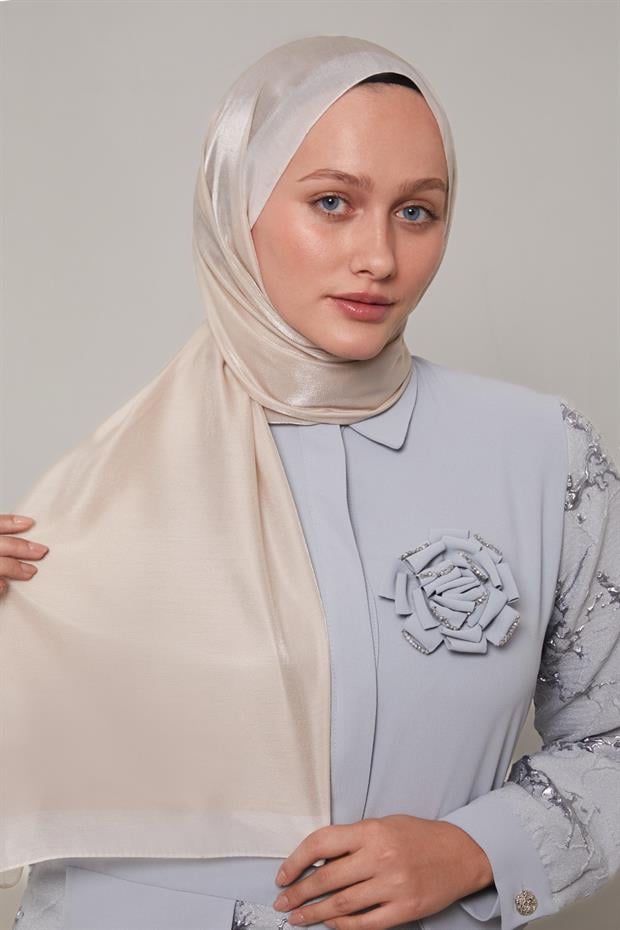 Krem Şerit Desen Kehribar Şal