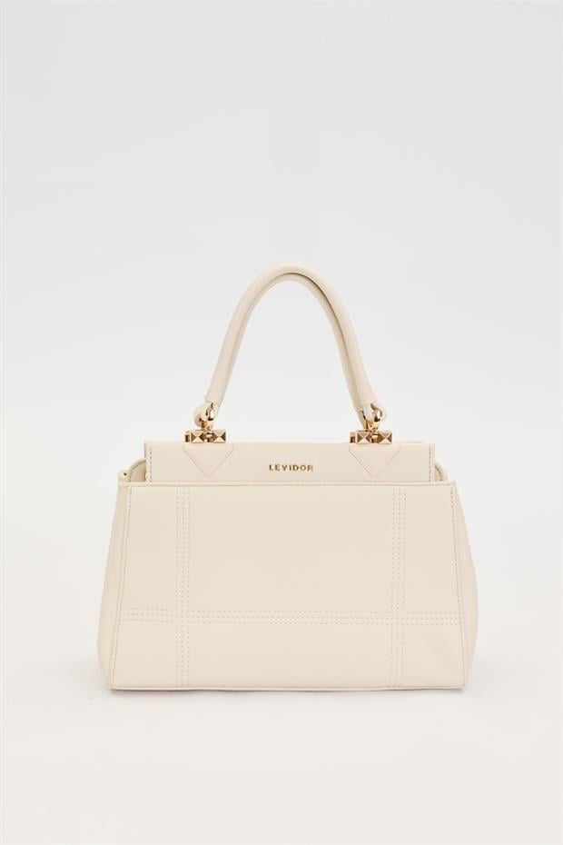 Krem Şerit Dikiş Model El Çantası