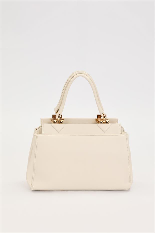 Krem Şerit Dikiş Model El Çantası