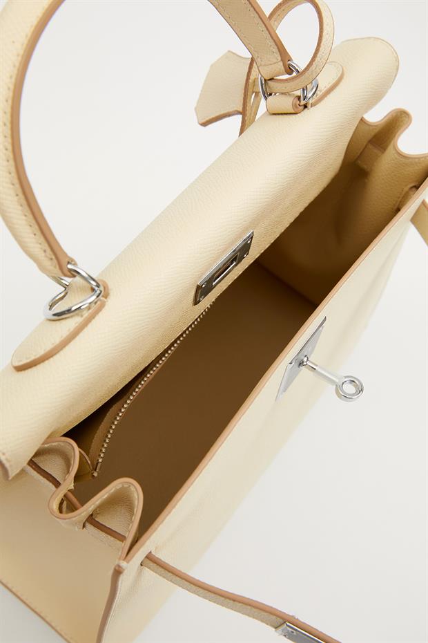 Krem Silver Kilit Detay El Çantası