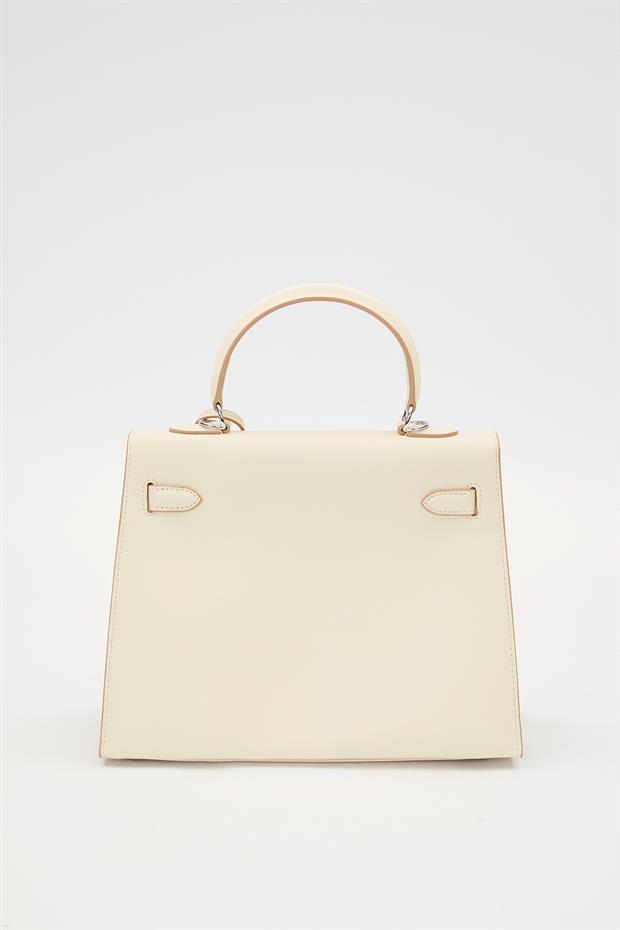 Krem Silver Kilit Detay El Çantası