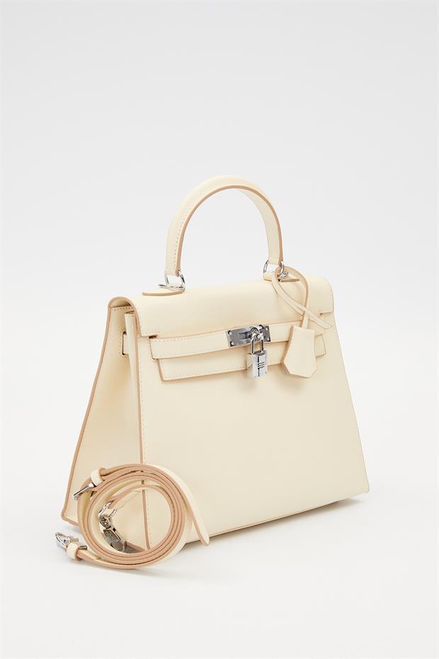 Krem Silver Kilit Detay El Çantası
