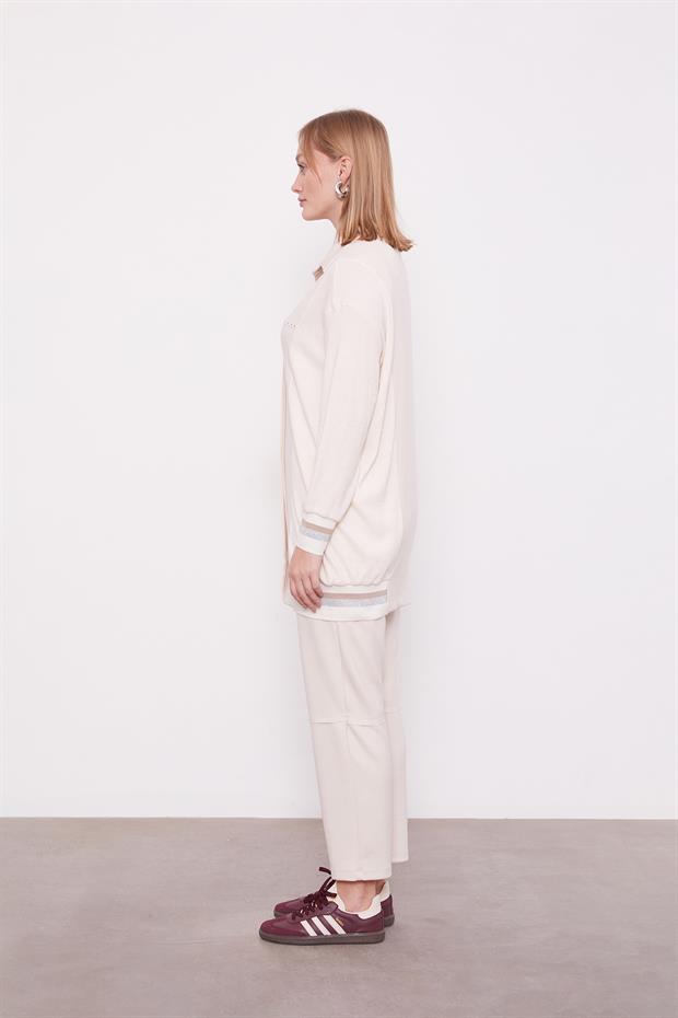 Krem Simli Ribana Detay Takım