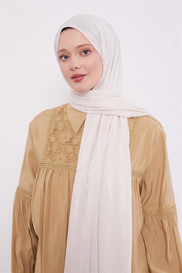Krem Soyut Lale Desen Jakar Capri Şal