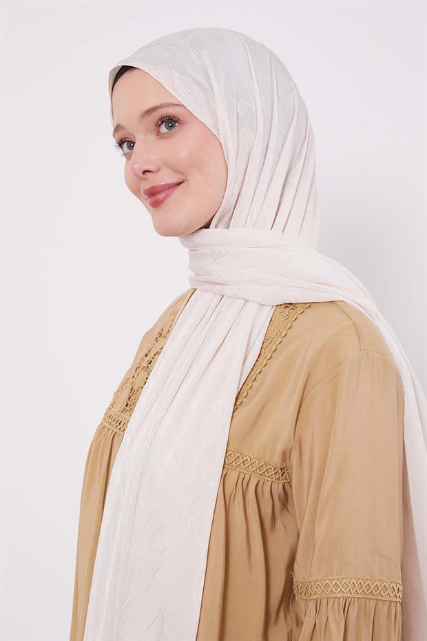 Krem Soyut Lale Desen Jakar Capri Şal