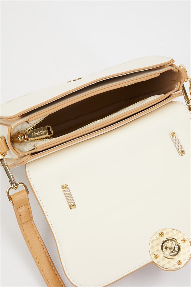 Krem Toka İşlemeli Omuz Çantası