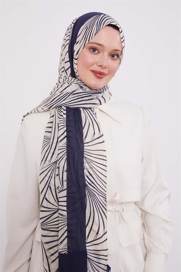 Krem Tropikal Pamuklu Şal