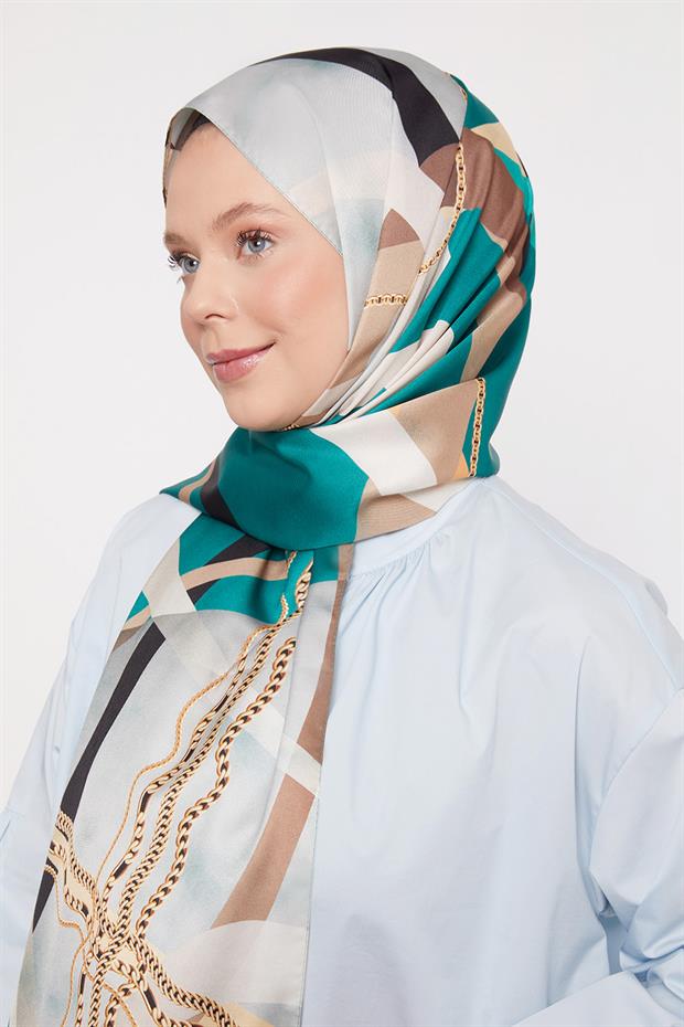 Krem Dalga Zincir Desen Twill Şal