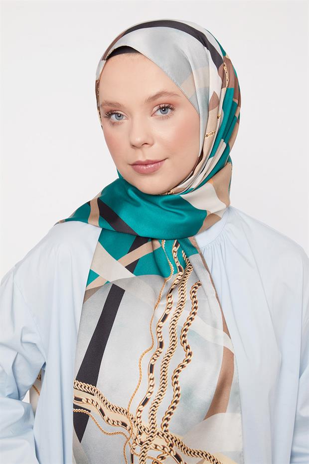 Krem Dalga Zincir Desen Twill Şal