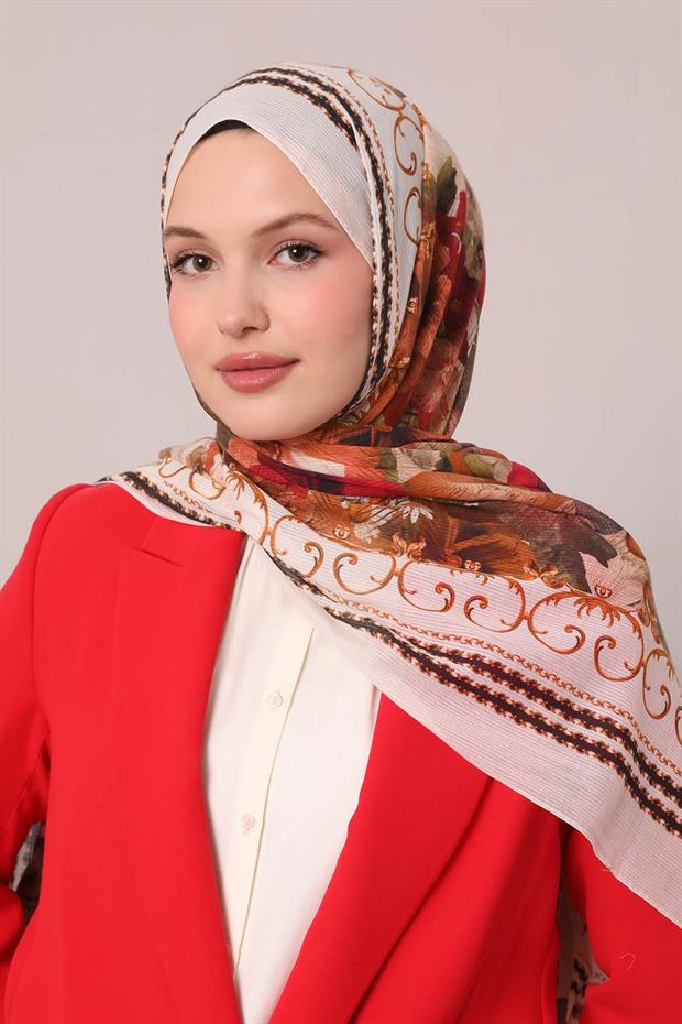 Krem Varak Desen Pamuk Şal