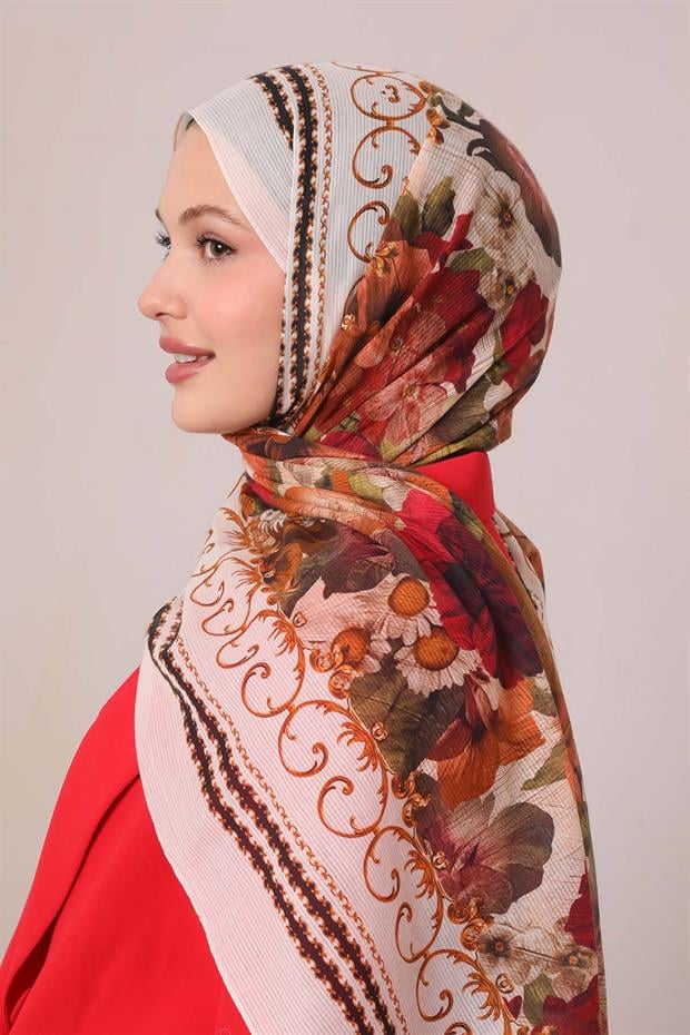 Krem Varak Desen Pamuk Şal