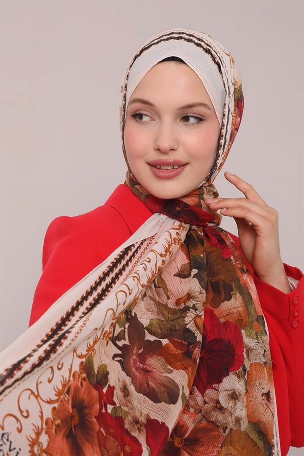 Krem Varak Desen Pamuk Şal