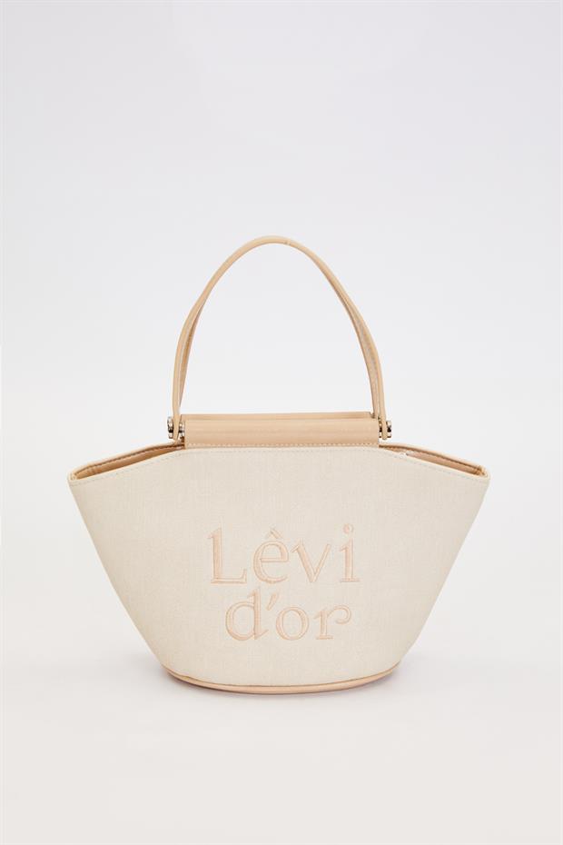 Krem - Vizon Hasır Görünümlü El Çantası