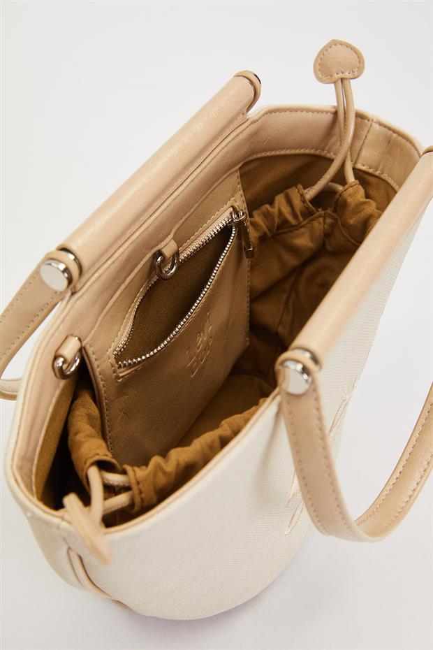 Krem - Vizon Hasır Görünümlü El Çantası