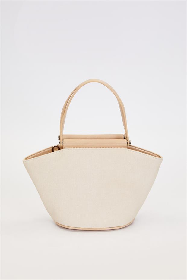 Krem - Vizon Hasır Görünümlü El Çantası