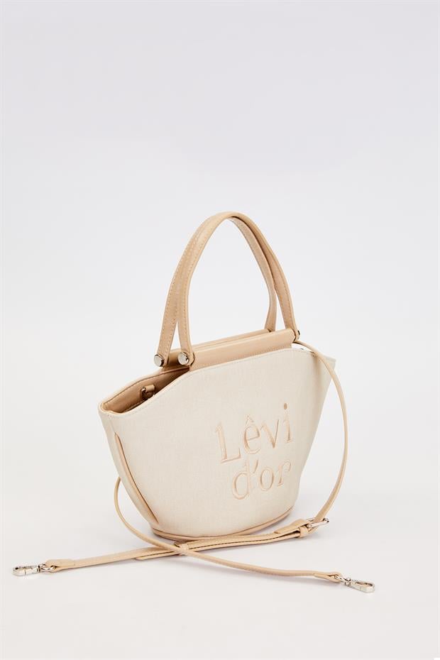 Krem - Vizon Hasır Görünümlü El Çantası