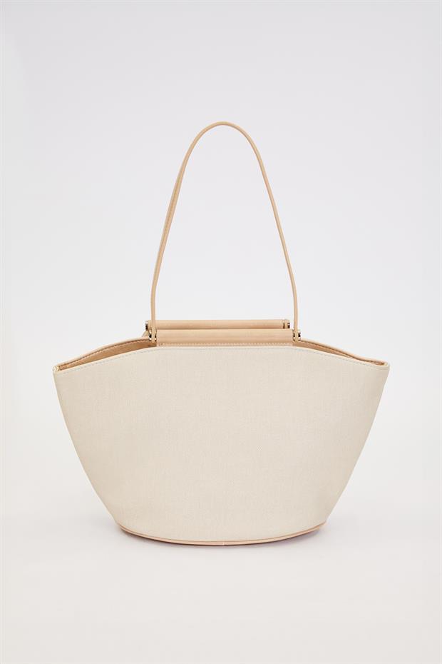 Krem - Vizon Kumaş Görünümlü Omuz Çantası