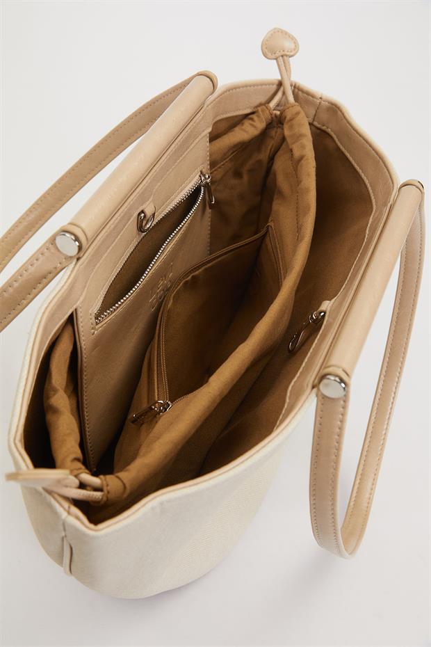 Krem - Vizon Kumaş Görünümlü Omuz Çantası