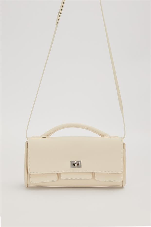 Krem Yatay Form Omuz Çantası