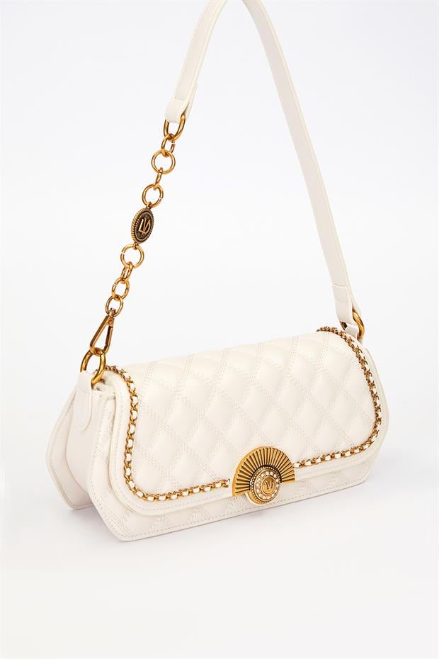 Krem Yelpaze Kilit Detay Çanta