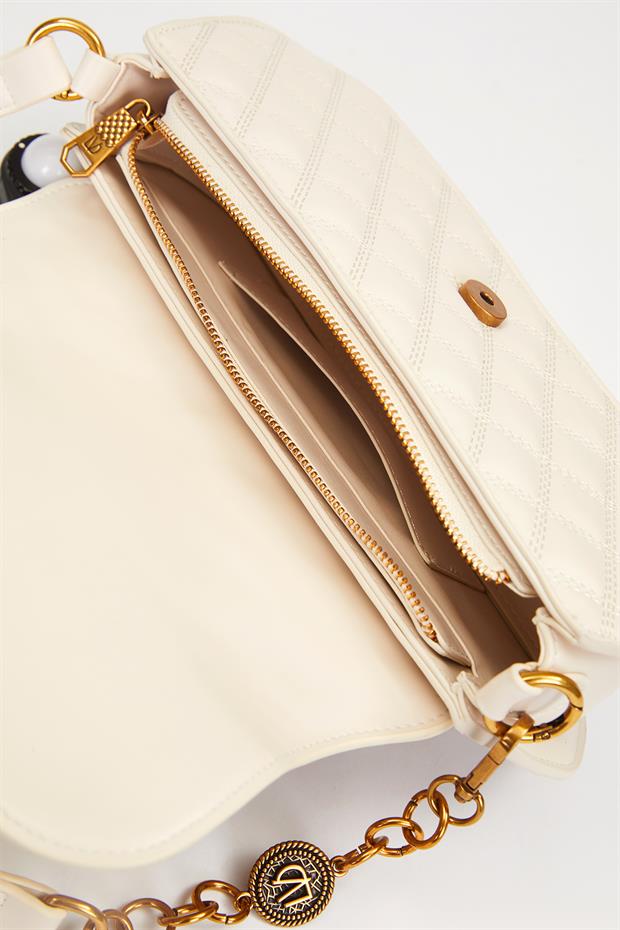 Krem Yelpaze Kilit Detay Çanta