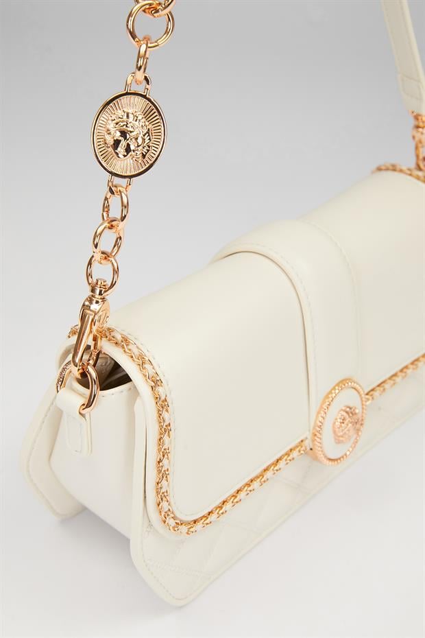 Krem Yuvarlak Toka Detay Omuz Çantası