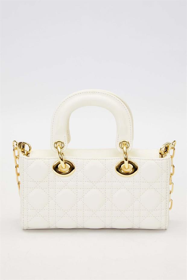 Krem Zincir Askı Aksesuarlı El Çantası