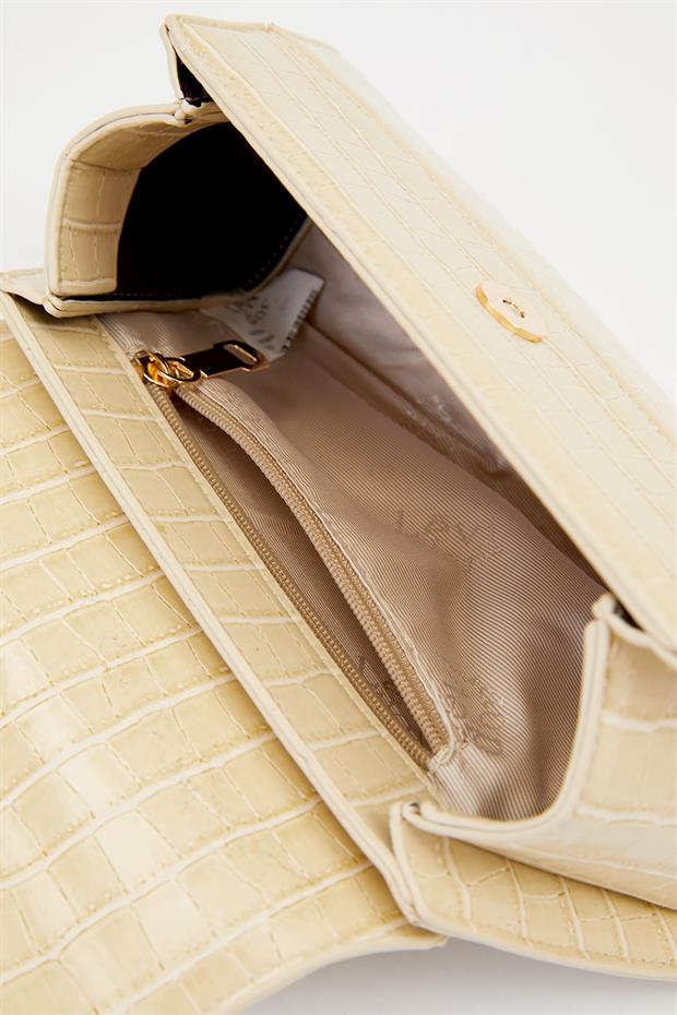 Kroko - Bej Elips Görünümlü El Çantası