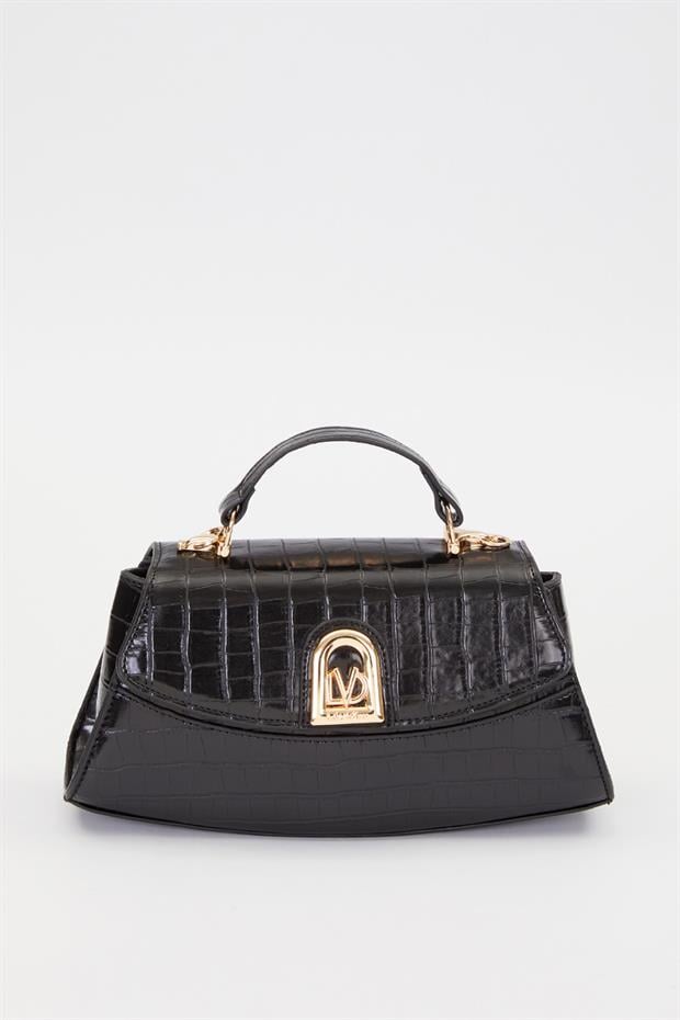 Kroko - Siyah Elips Görünümlü El Çantası
