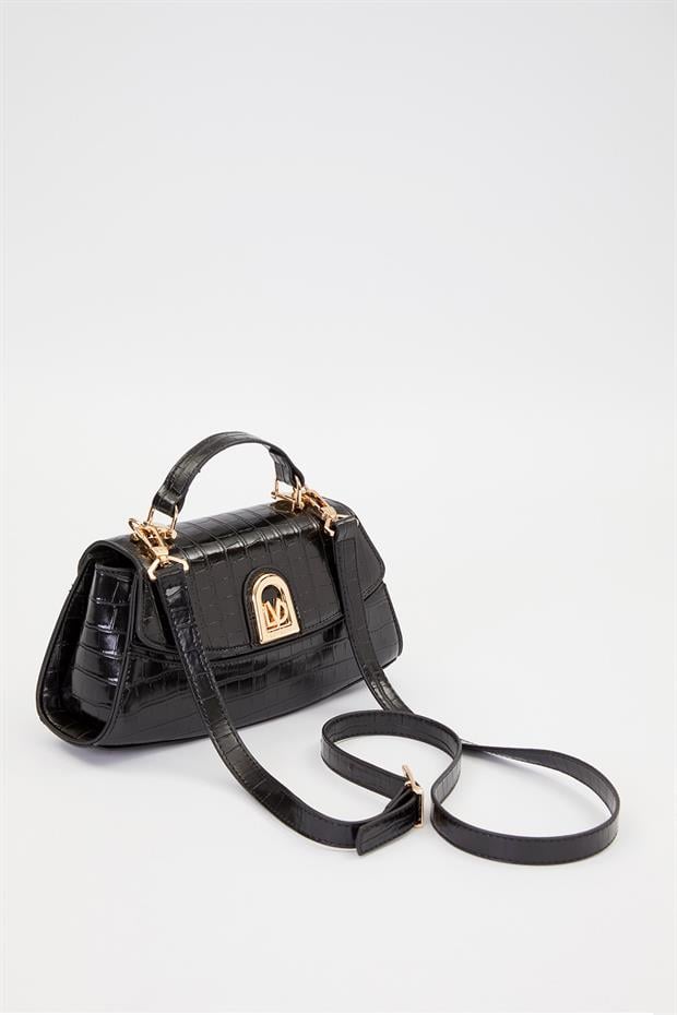 Kroko - Siyah Elips Görünümlü El Çantası