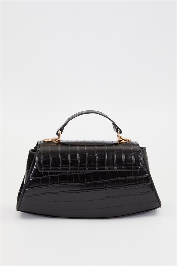 Kroko - Siyah Elips Görünümlü El Çantası