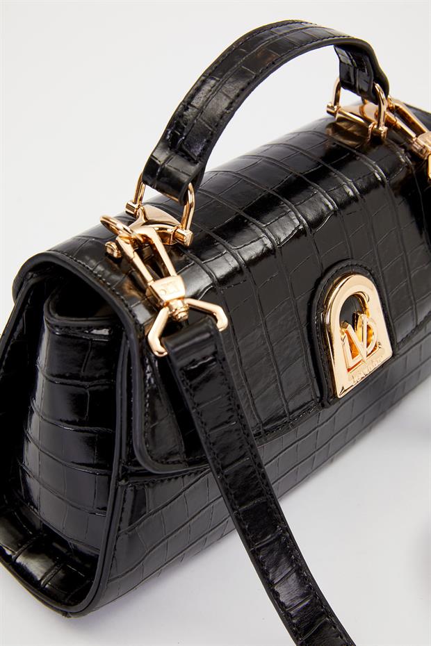 Kroko - Siyah Elips Görünümlü El Çantası