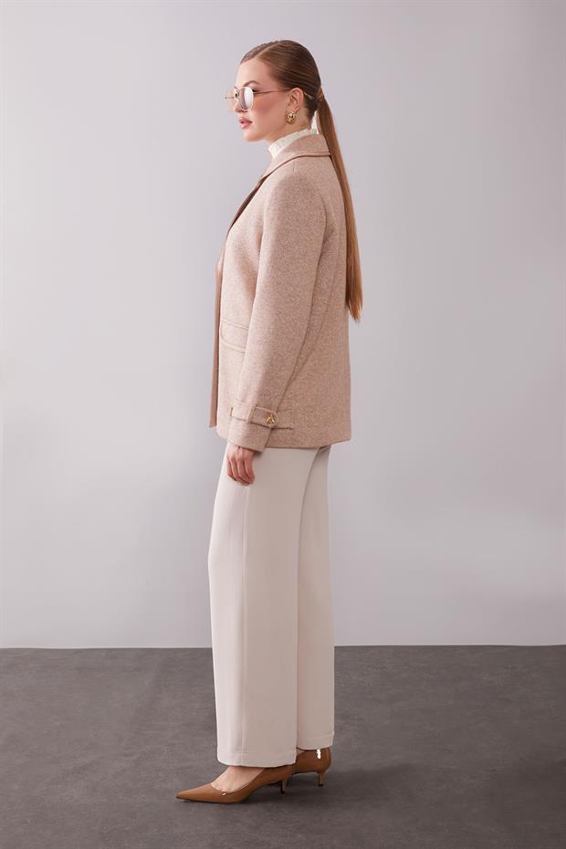 Kruvaze Kenar Şeritli Kaşmir Ceket