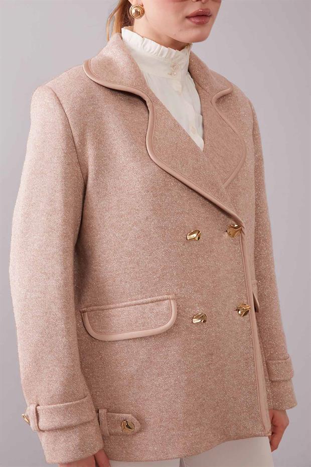 Kruvaze Kenar Şeritli Kaşmir Ceket