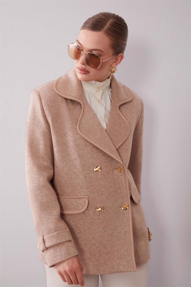 Kruvaze Kenar Şeritli Kaşmir Ceket