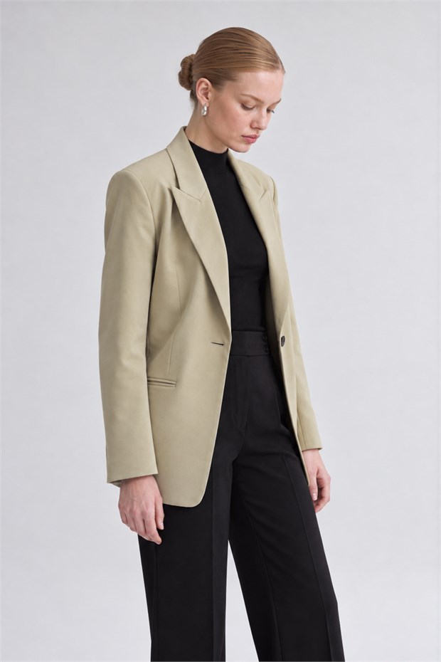 Kruvaze Kesim Blazer Ceket K.Bej