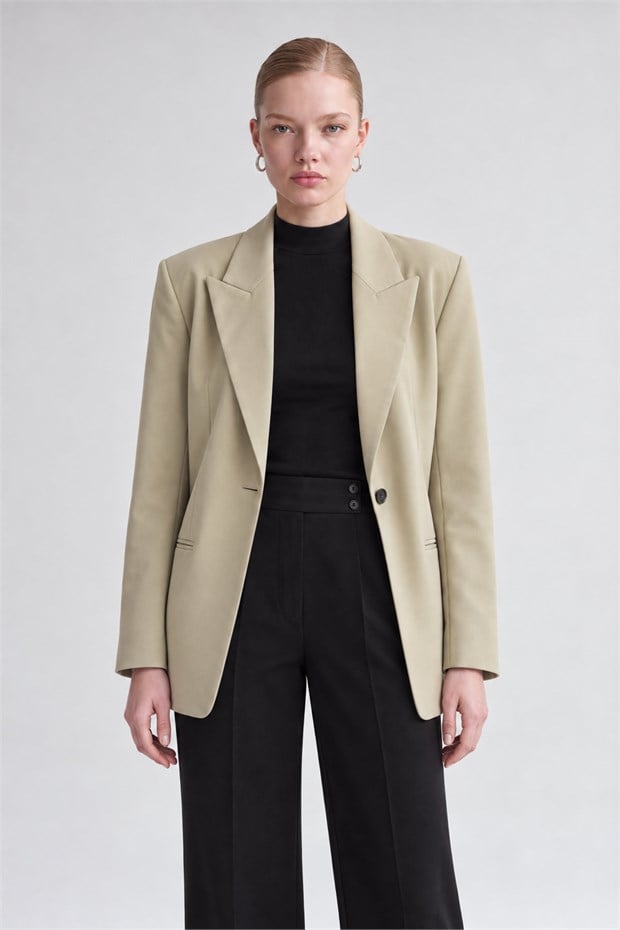 Kruvaze Kesim Blazer Ceket K.Bej