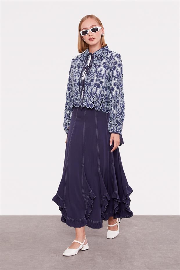 Lacivert ÇİÇEK DESENL ETEKLİ TAKIM