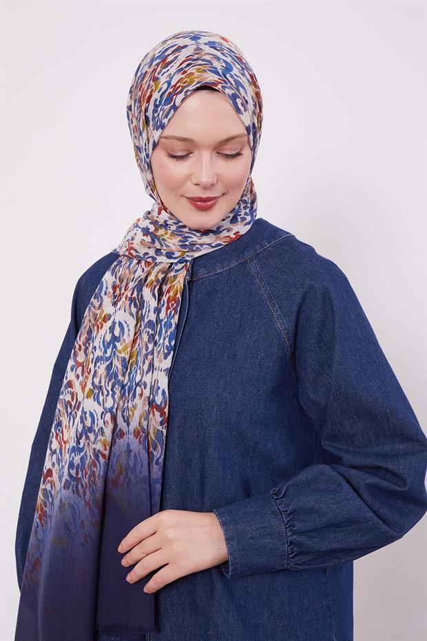 Lacivert Batik Desen Pamuk Şal