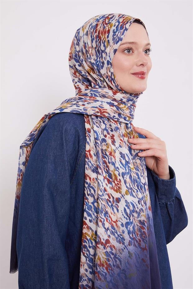 Lacivert Batik Desen Pamuk Şal
