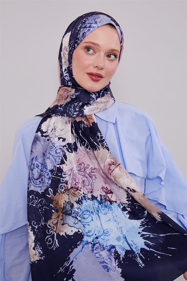 Lacivert Batik Desen Twill Şal
