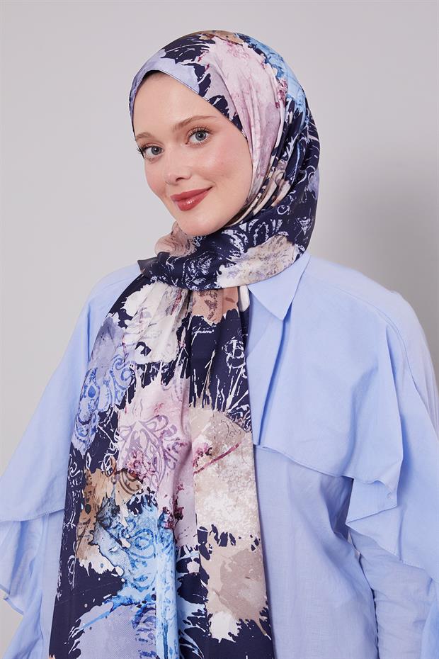 Lacivert Batik Desen Twill Şal