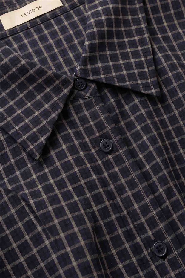 Lacivert Bel Klips Detaylı Gömlek