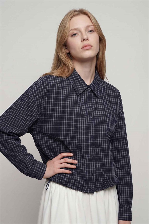 Lacivert Bel Klips Detaylı Gömlek